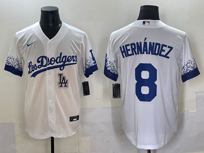 Men 2025 Los Angeles Dodgers #8 Hernandez White blue City Edition Nike MLB Jersey style 9->los angeles dodgers->MLB Jersey